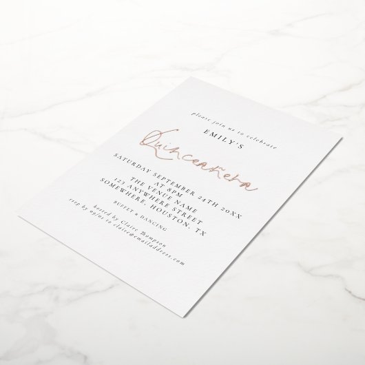 Classy Quinceanera Birthday Party Script Real Foil Folieneinladung (Gedreht)