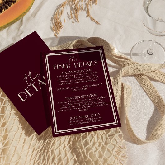 Classy Raspberry Ivory Old Money Wedding Details Begleitkarte