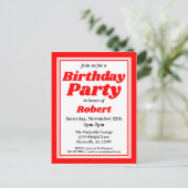 Classy Red Adult Birthday Party Einladungspostkarte (Stehend Vorderseite)
