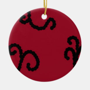 Classy Red and Black Beaded Swirl Keramik Ornament