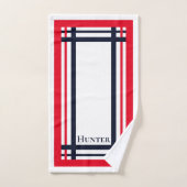 Classy Red and Navy Striping Mit Monogramm Badhandtuch Set (Handtuch)