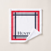 Classy Red and Navy Striping Mit Monogramm Badhandtuch Set (Waschlappen)