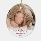 Classy Red Baby's 1. Weihnachts 2 Foto Name Keramik Ornament (Links)