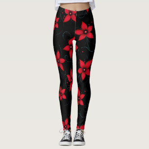Classy Red Black Blume Leggings