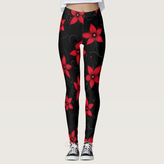Classy Red Black Blume Leggings (Vorderseite)