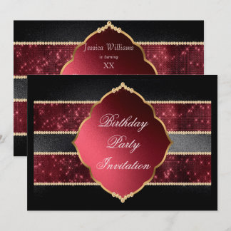 Classy Red, Black & Gold Juwelen zum Geburtstag de Einladung
