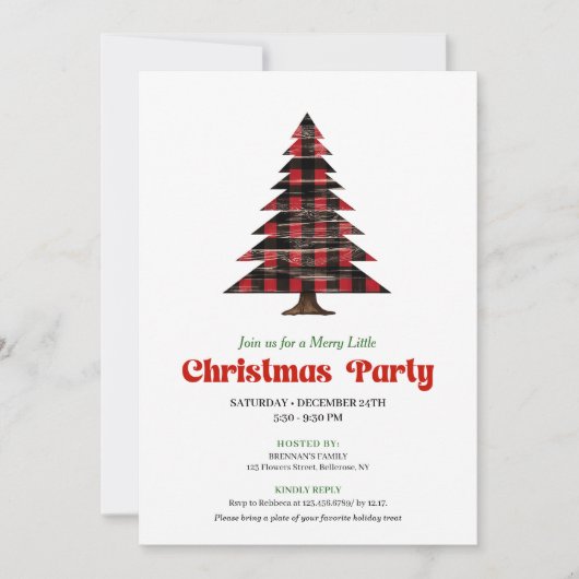 Classy Red Black Plaid Festive Editable Invite Einladung (Vorderseite)