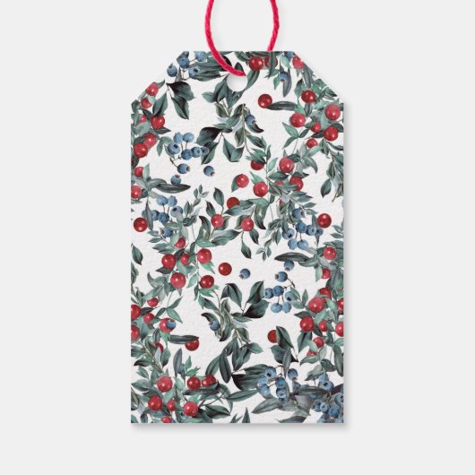 Classy Red Blue Berries Wreath mit Gold Monogram Geschenkanhänger (Rückseite)