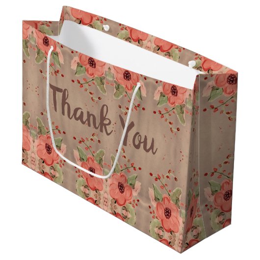 Classy Red Floral Vielen Dank für Ihr Geschenk Bag Große Geschenktüte (Vorderseite Schrägansicht)