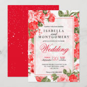 Classy Red Floral Wedding Einladung (Vorne/Hinten)