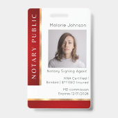 Classy Red & Gold Loan Signing Agent Notary Foto Ausweis (Vorderseite)