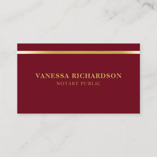 Classy Red & Gold Luxury Beruflich Notary Visitenkarte (Vorderseite)