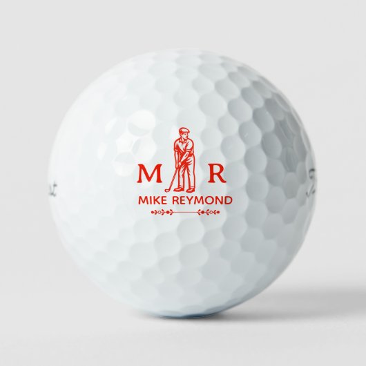 Classy Red Golfer Monogram Golfball (Vorderseite)