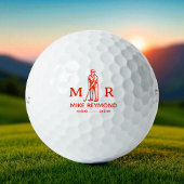 Classy Red Golfer Monogram Golfball