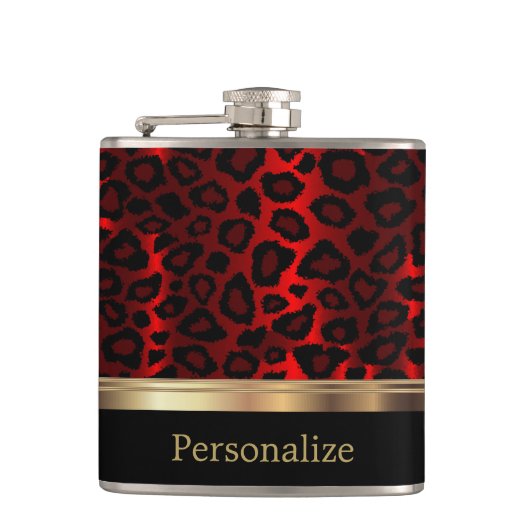 Classy Red Leopard Animal Print Flachmann (Vorderseite)