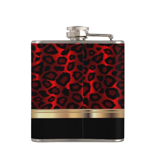 Classy Red Leopard Animal Print Flachmann (Rückseite)