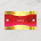 Classy Red Marble Shiny Gold Border Logo und Foto Visitenkarte (Vorderseite)