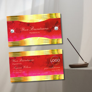 Classy Red Marble Shiny Gold Borders Logo De Luxe Visitenkarte