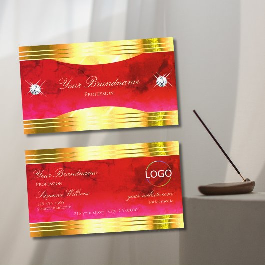Classy Red Marble Shiny Gold Borders Logo De Luxe Visitenkarte
