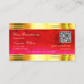 Classy Red Marble Shiny Gold Borders Logo QR Code Visitenkarte (Rückseite)