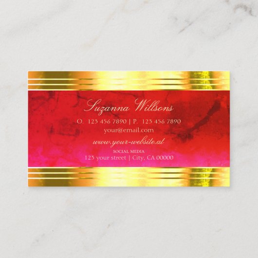 Classy Red Marble Shiny Gold Borders with Monogram Visitenkarte (Rückseite)