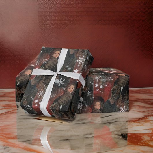 Classy Red Snowflakes Vintages Paar Geschenkpapier