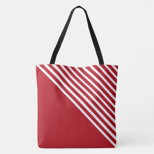Classy Red & White Diagonal Stripes Modern Tasche (Rückseite)