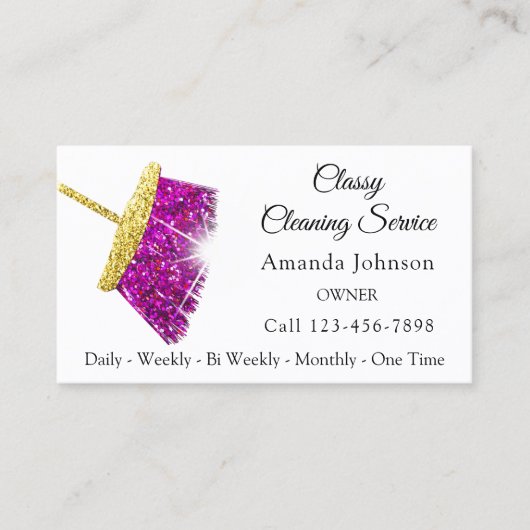 Classy Reinigungsservice Maid Gold Fuchsia Pink Visitenkarte (Vorderseite)