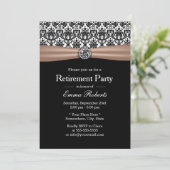 Classy Ribbon & Damask Diamond Retirement Party Einladung (Stehend Vorderseite)