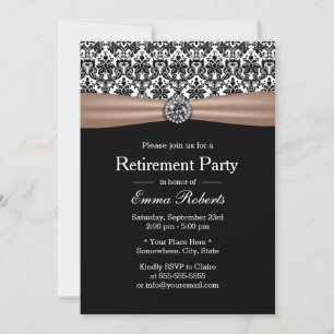 Classy Ribbon & Damask Diamond Retirement Party Einladung