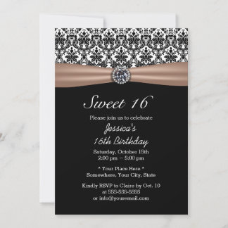 Classy Ribbon & Damask Diamond Sweet 16 Einladung