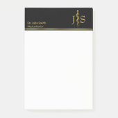 Classy Rod of Asclepius Gold auf schwarzem Medizin Post-it Klebezettel (Vorderseite)