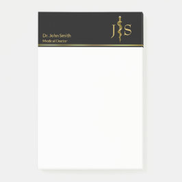 Classy Rod of Asclepius Gold auf schwarzem Medizin Post-it Klebezettel