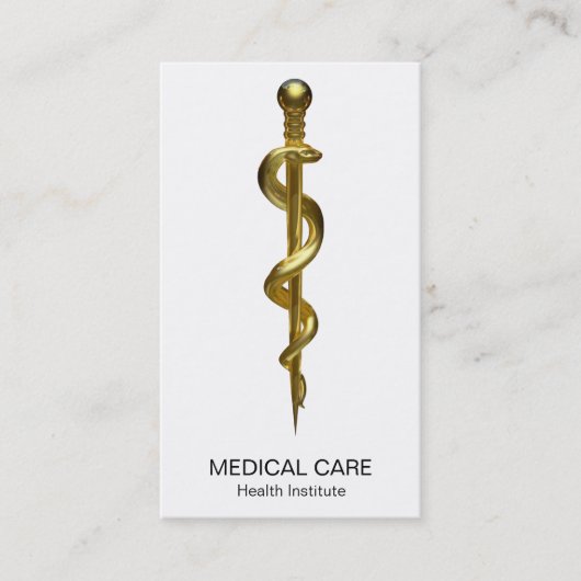 Classy Rod of Asclepius Medical Gold auf Weiß Visitenkarte (Vorderseite)