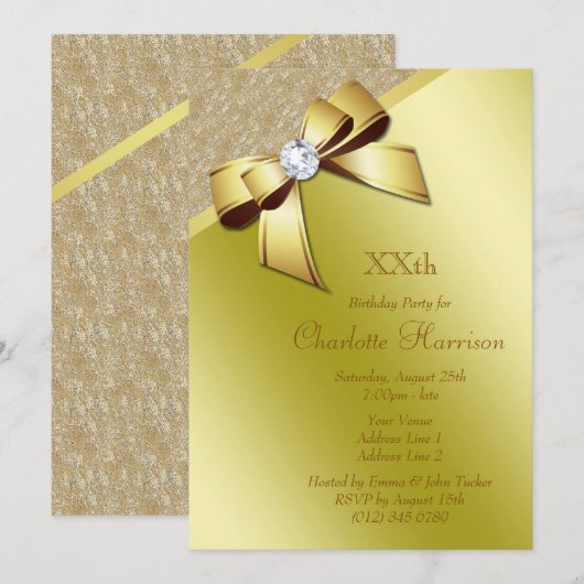 Classy Romantic Gold Geburtstagsparty Einladung (Vorne/Hinten)