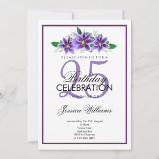 Classy Romantic Lila Clematis Geburtstag Einladung