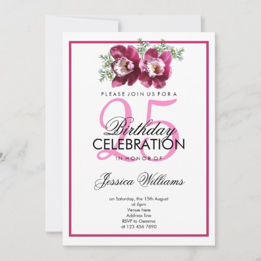 Classy Romantic Pink Orchids Geburtstag Einladung (Vorderseite)