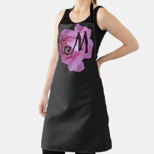 Classy rosa Rosa Monogramm schwarze Kochen niedlic Schürze