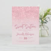 Classy Rose Gold Blush Glitzer Foto Sweet 16 Einladung (Stehend Vorderseite)
