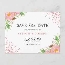 Classy Rose Gold Dots Blumenhochzeit speichern Dat Ankündigungspostkarte