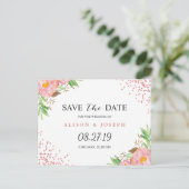 Classy Rose Gold Dots Blumenhochzeit speichern Dat Ankündigungspostkarte (Stehend Vorderseite)