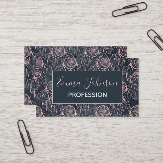 Classy Rose Gold Dreamcatcher Grau Muster Visitenkarte (Vorderseite/Rückseite Beispiel)