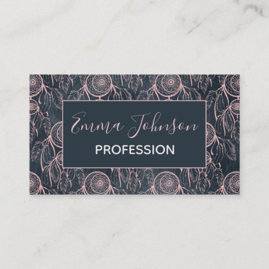 Classy Rose Gold Dreamcatcher Grau Muster Visitenkarte (Vorderseite)