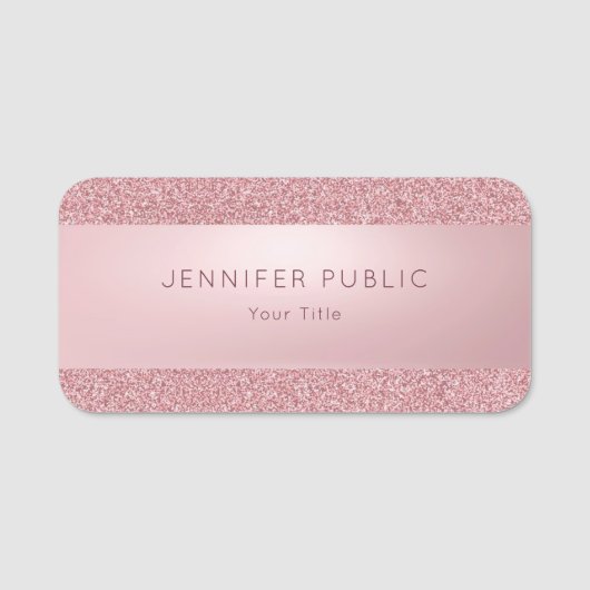 Classy Rose Gold Glitzer Template Namensschild (Vorderseite)