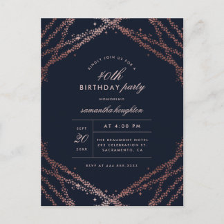 Classy Rose Gold & Navy Blue Geburtstagsparty Einladungspostkarte