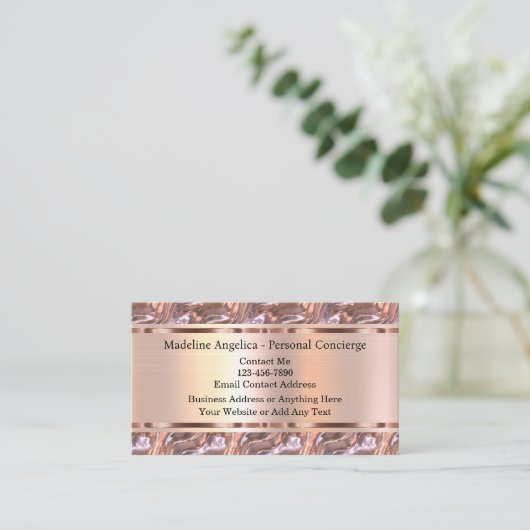 Classy Rose Gold Personal Concierge Business Cards Visitenkarte (Stehend Vorderseite)