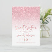 Classy Rose Gold Sparkle Glitzer Foto Sweet 16 Einladung (Stehend Vorderseite)