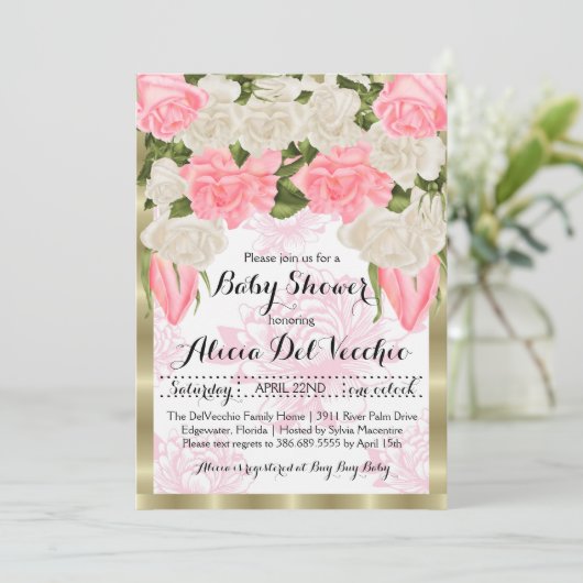 Classy Rose Thema Kinderdusche Einladung (Stehend Vorderseite)