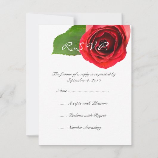 Classy Rote Rose Wedding RSVP Karte (Vorderseite)