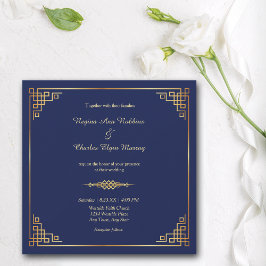 Classy Royal Blue Gold Rahmen Hochzeitseinladung Einladung